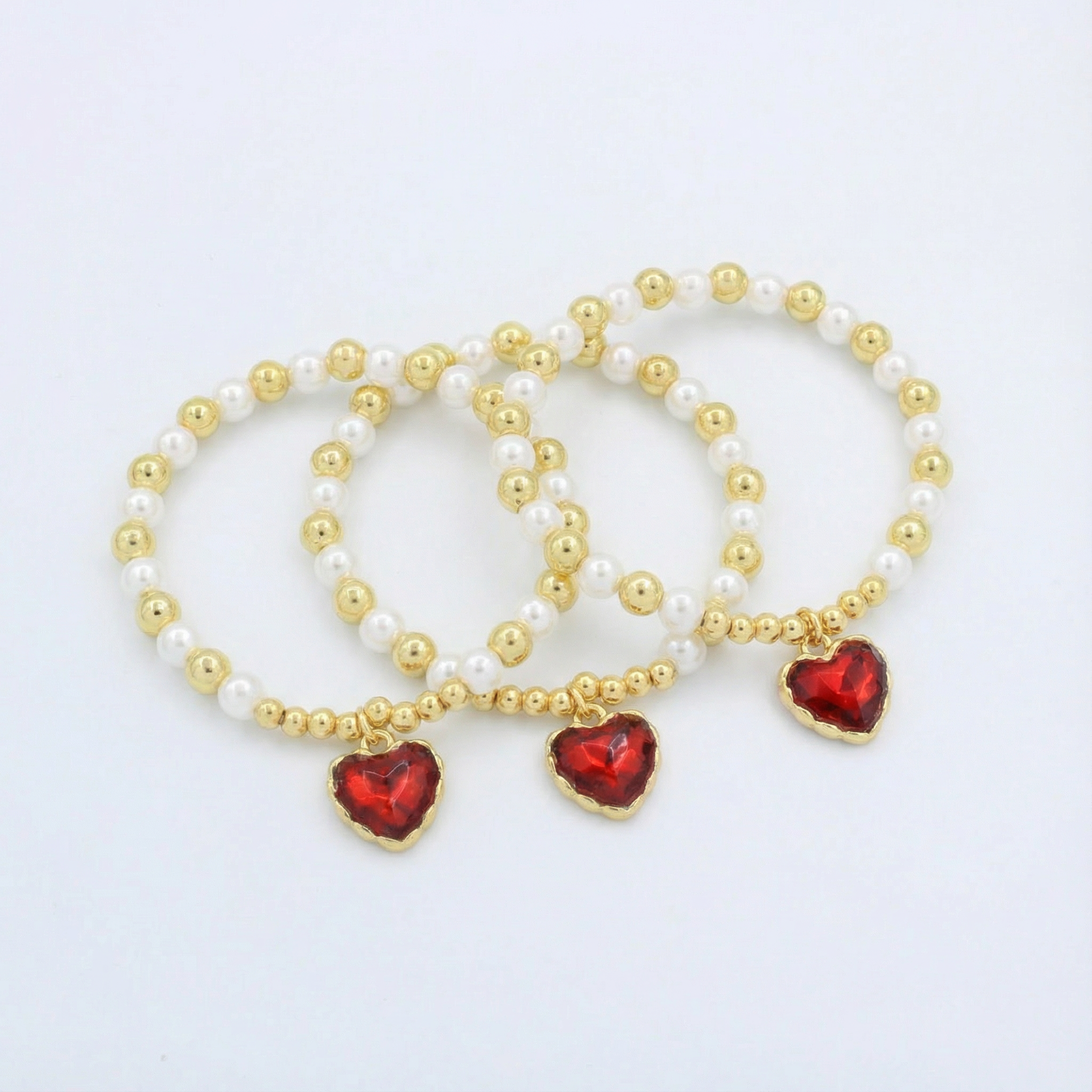 Paquete Pulsera Goldfilled 3pz con Corazón Colgante mod. 13033