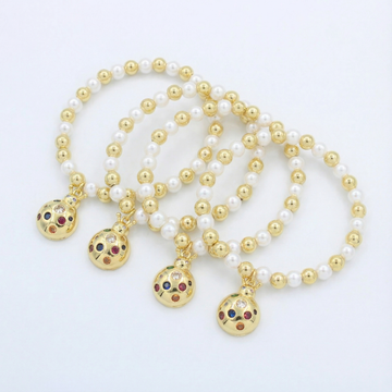 Paquete Pulsera Goldfilled 4pz con Esfera Colgante Brillante mod. 13035
