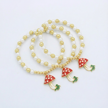 Paquete Pulsera Goldfilled 3pz con Hongo Colgante mod. 13036