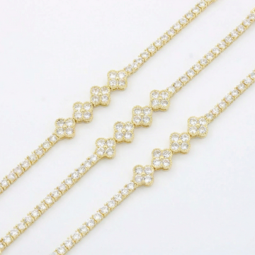 Paquete 3pz Pulsera Goldfilled Trébol Blanco mod. 13030