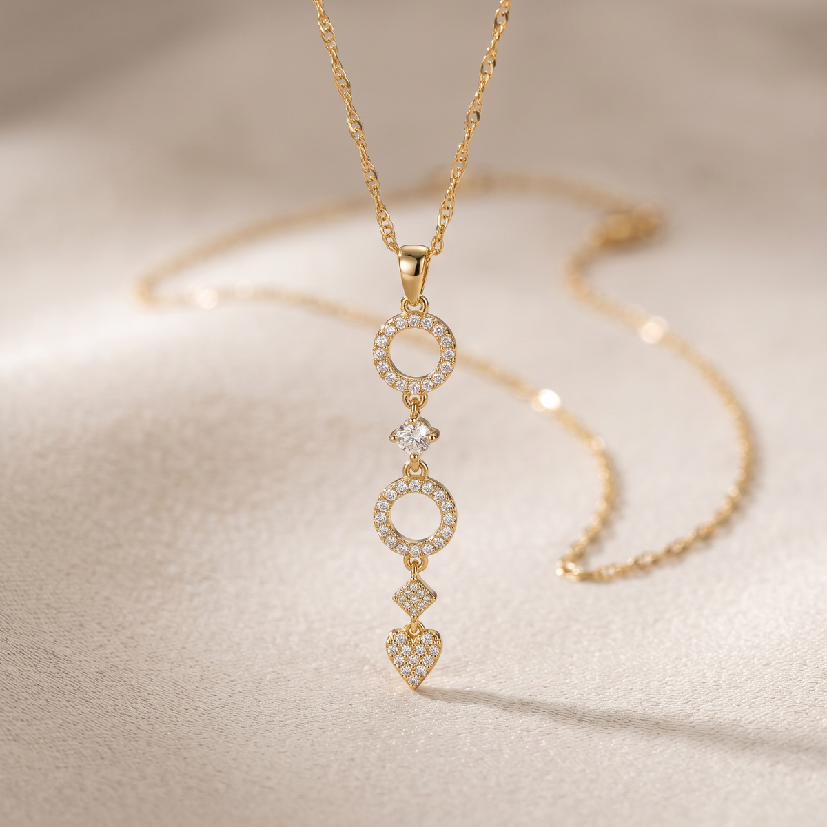 Gargantilla de Oro Laminado Doble Sol y Corazón Colgante con Zirconia mod.1571