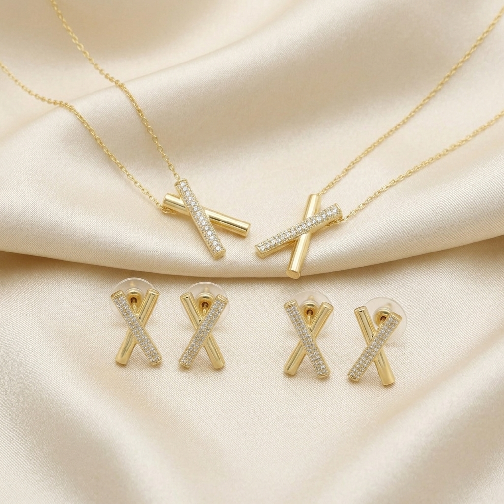 Set de Joyería 2x1 de Goldfilled 2pz Diseño de X mod. 7093