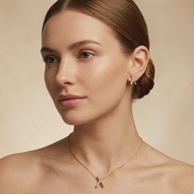 Set de Joyería 2x1 de Goldfilled 2pz Diseño de X mod. 7093