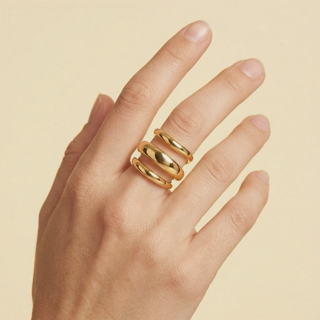 Anillo de Goldfilled con Diseño Triple Raya Moderno y Grande mod. 1315