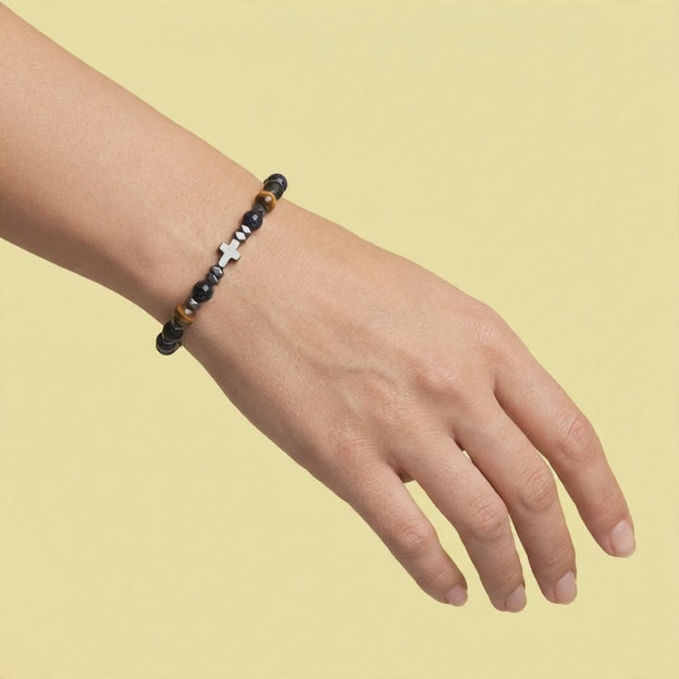 Pulsera de Oro Laminado con Diseño de Cruz Negra y Cafe mod. 1397