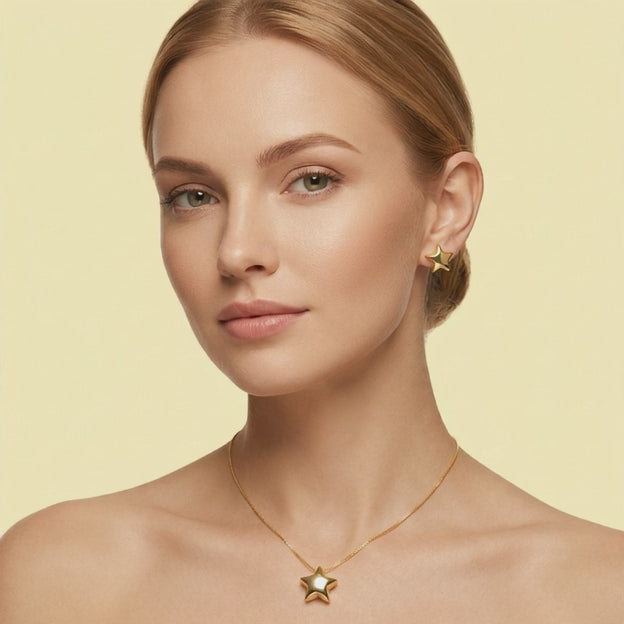 Set de Goldfilled Gargantilla y Aretes con Diseño de Estrellas mod. 1363