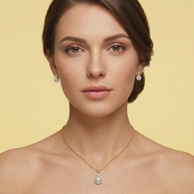 Set de Goldfilled Gargantilla y Aretes con Diseño de Circular y Cruz con Zirconias mod. 1365