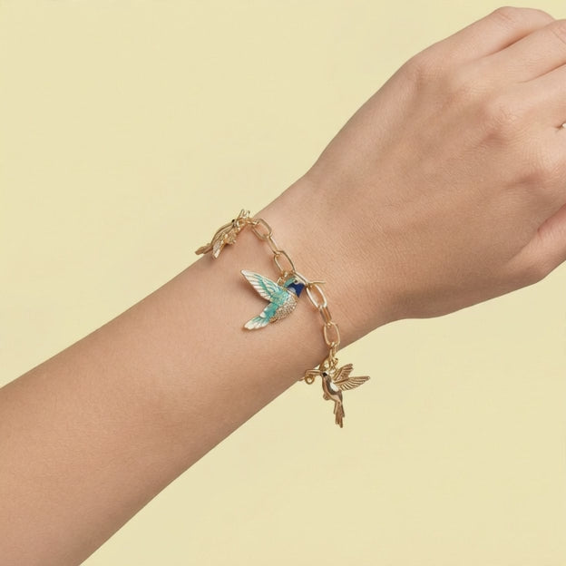 Pulsera de Oro Laminado Colibri Azul Turqueza con Zirconia mod. 1477