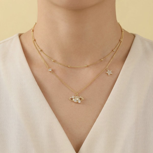 Gargantilla de Goldfilleld con zirconia y con Diseño de Saturno con un trueno y Zirconia  mod.1369