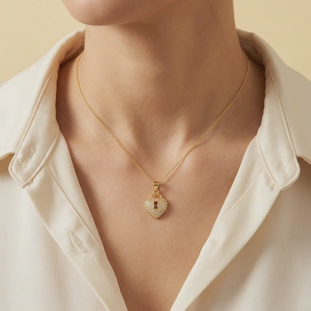 Dije de Goldfilled con Diseño de Corazón de Candado con Zirconia mod. 1334