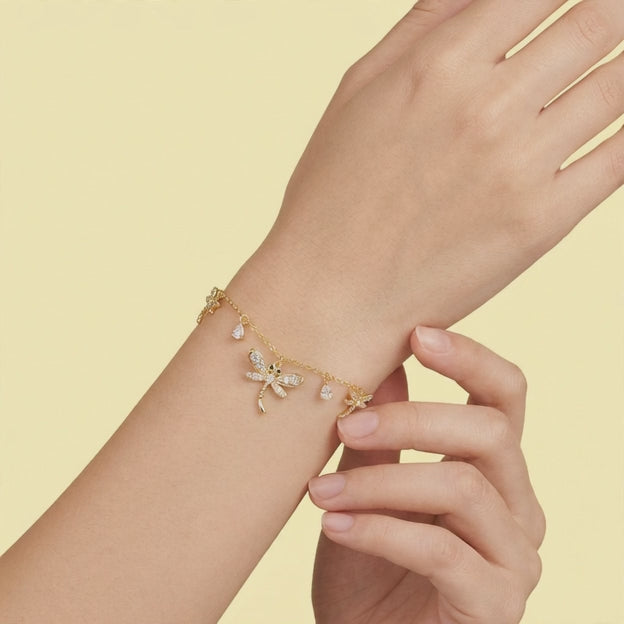 Pulsera de Oro Laminado Libélulas Colgantes chicos con Zirconias mod. 1478
