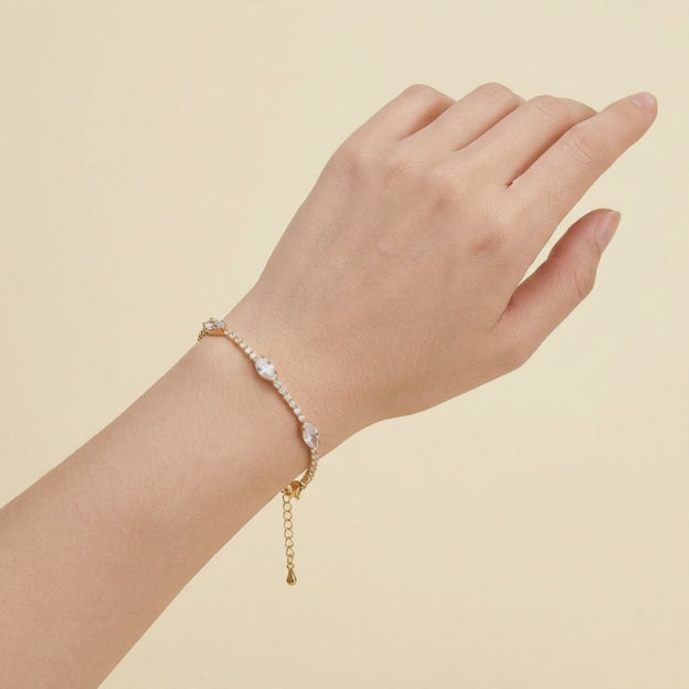 Pulsera de Oro Laminado Dorado con Zirconias Ovales mod. 1400