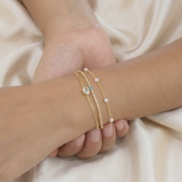 Pulsera de Goldfilled Perla y Zirconias Finas mod. 1141