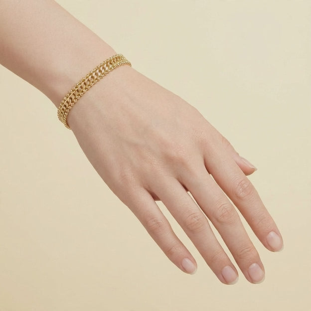 Pulsera Oro Laminado con Lineas de Puntos Laterales y Centro Tejido Cubano mod. 1421