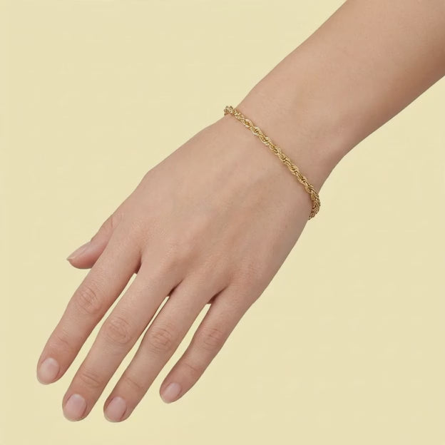 Pulsera Oro Laminado Torzal Brillante y Tejido Mediano mod. 1416