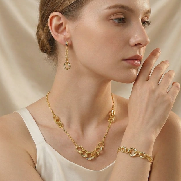 Set de Joyería de Goldfilled Eslabón Diamantado mod. 7089