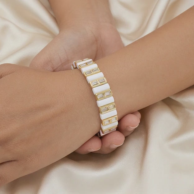 Aro de Goldfilled con Eslabones Blancos y Zirconias mod. 4040