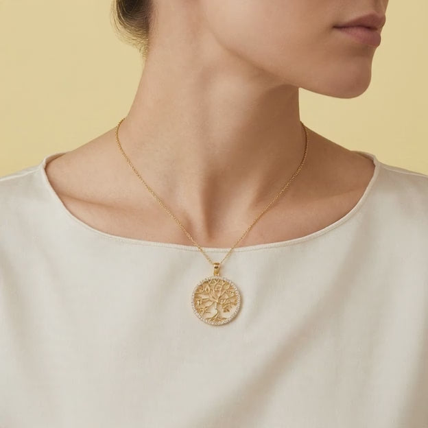 Medalla  de Oro Laminado del Arbol de la Fortuna y Zirconia mod. 1435